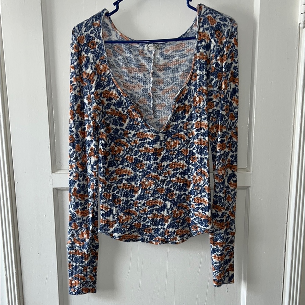 Free People V-Neck Long Sleeve Top